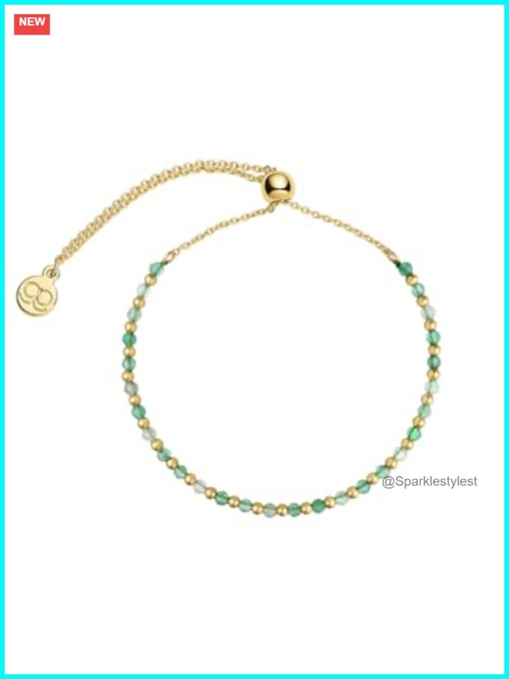 18k Gold-Plated Brass Adjustable Bracelet with Genuine Gemstone